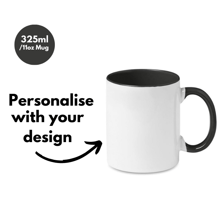 Simpli Personalised Mug 325ml White & Black - Customised Coffee Cup