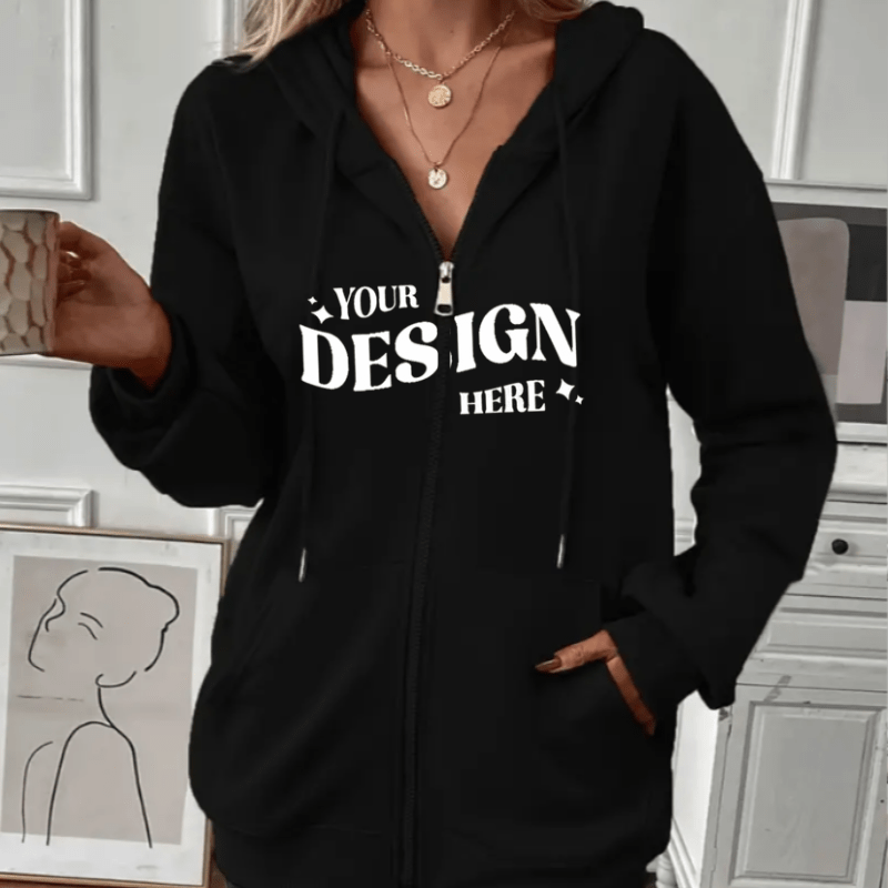 SimpliMust Jumper S / Front Personalised Zip Hoodie - Black